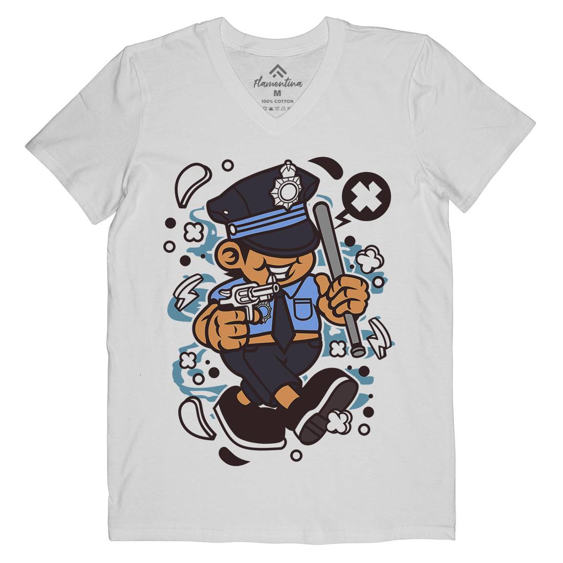Police Kid Mens Organic V-Neck T-Shirt Retro C196