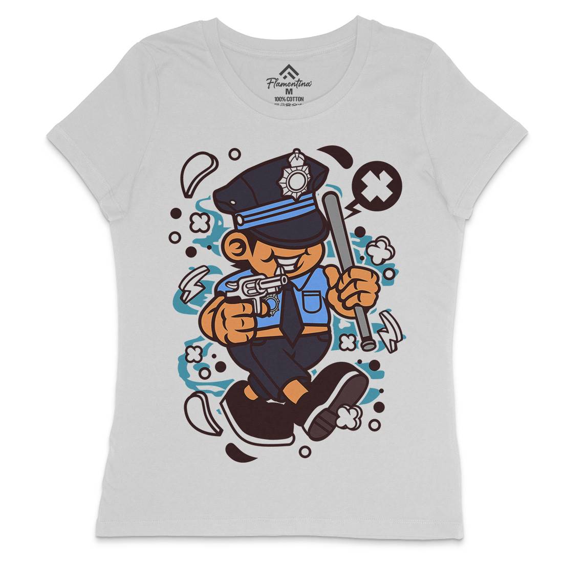 Police Kid Womens Crew Neck T-Shirt Retro C196