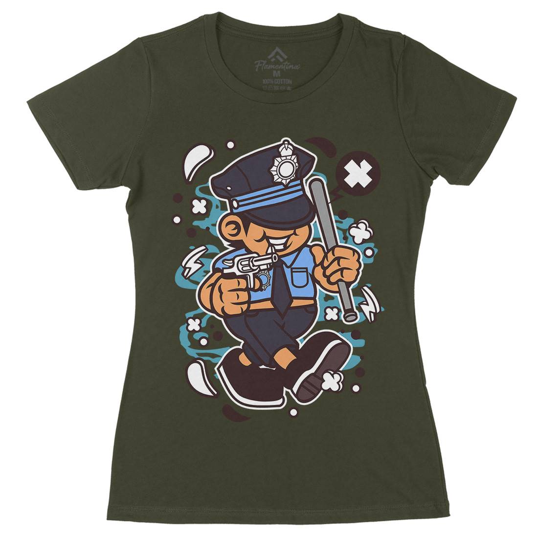 Police Kid Womens Organic Crew Neck T-Shirt Retro C196