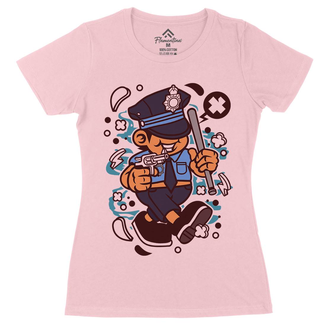 Police Kid Womens Organic Crew Neck T-Shirt Retro C196