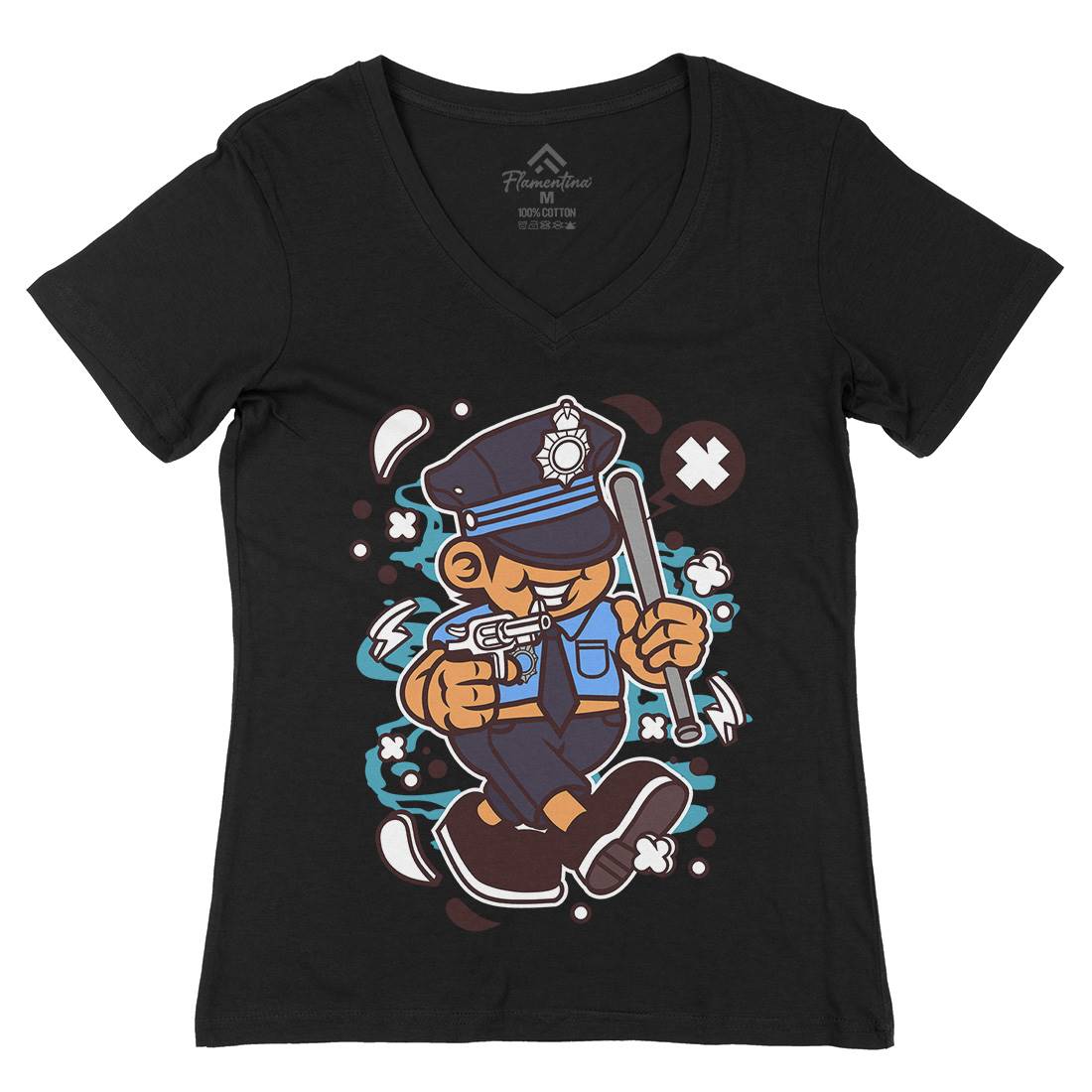 Police Kid Womens Organic V-Neck T-Shirt Retro C196