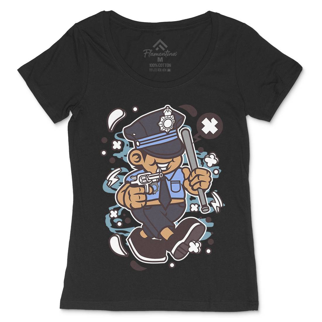 Police Kid Womens Scoop Neck T-Shirt Retro C196