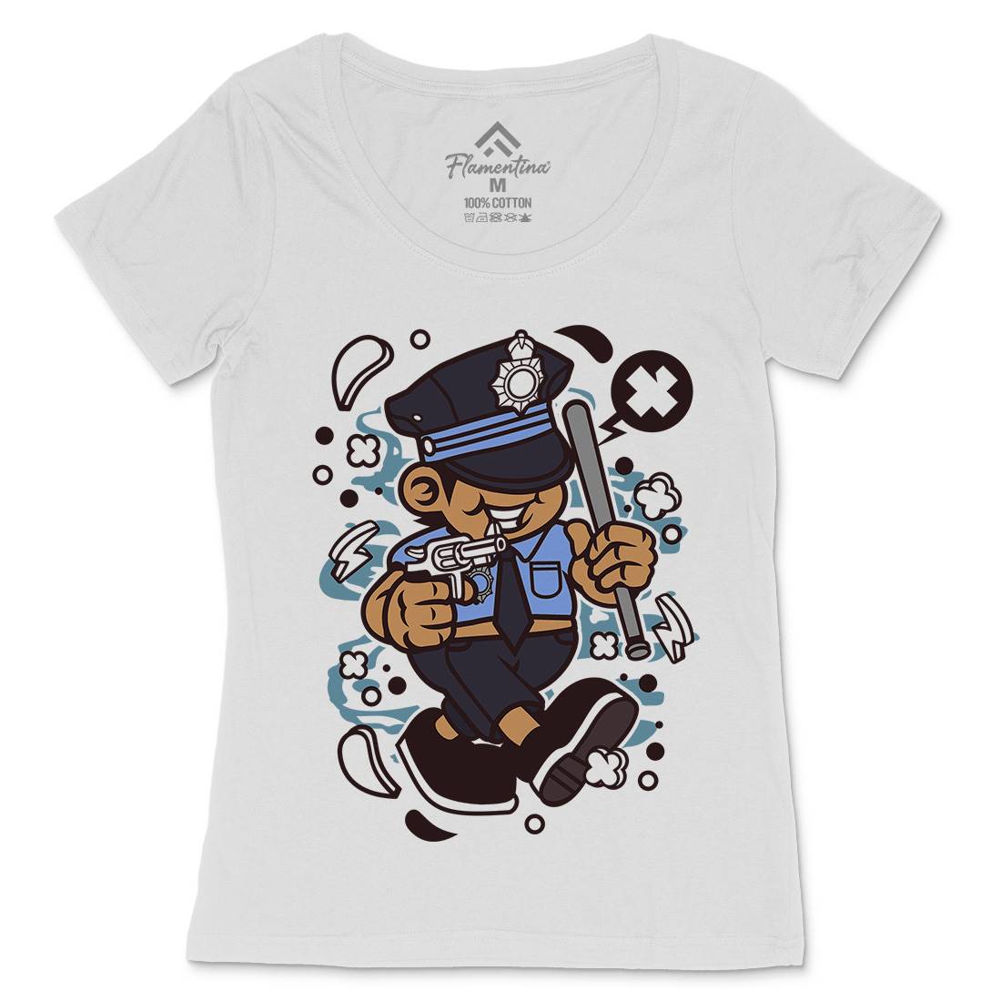 Police Kid Womens Scoop Neck T-Shirt Retro C196