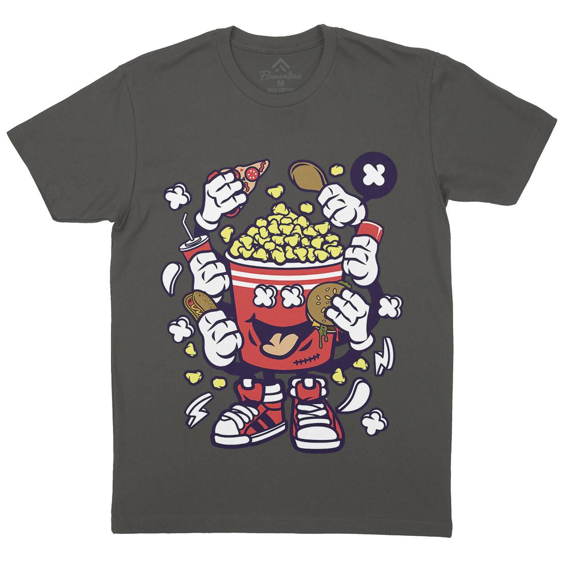 Popcorn Monster Mens Organic Crew Neck T-Shirt Food C197