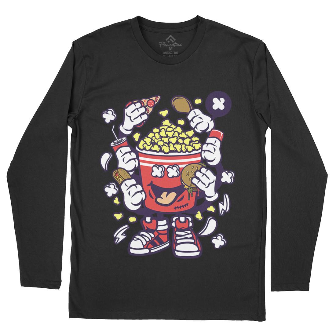 Popcorn Monster Mens Long Sleeve T-Shirt Food C197