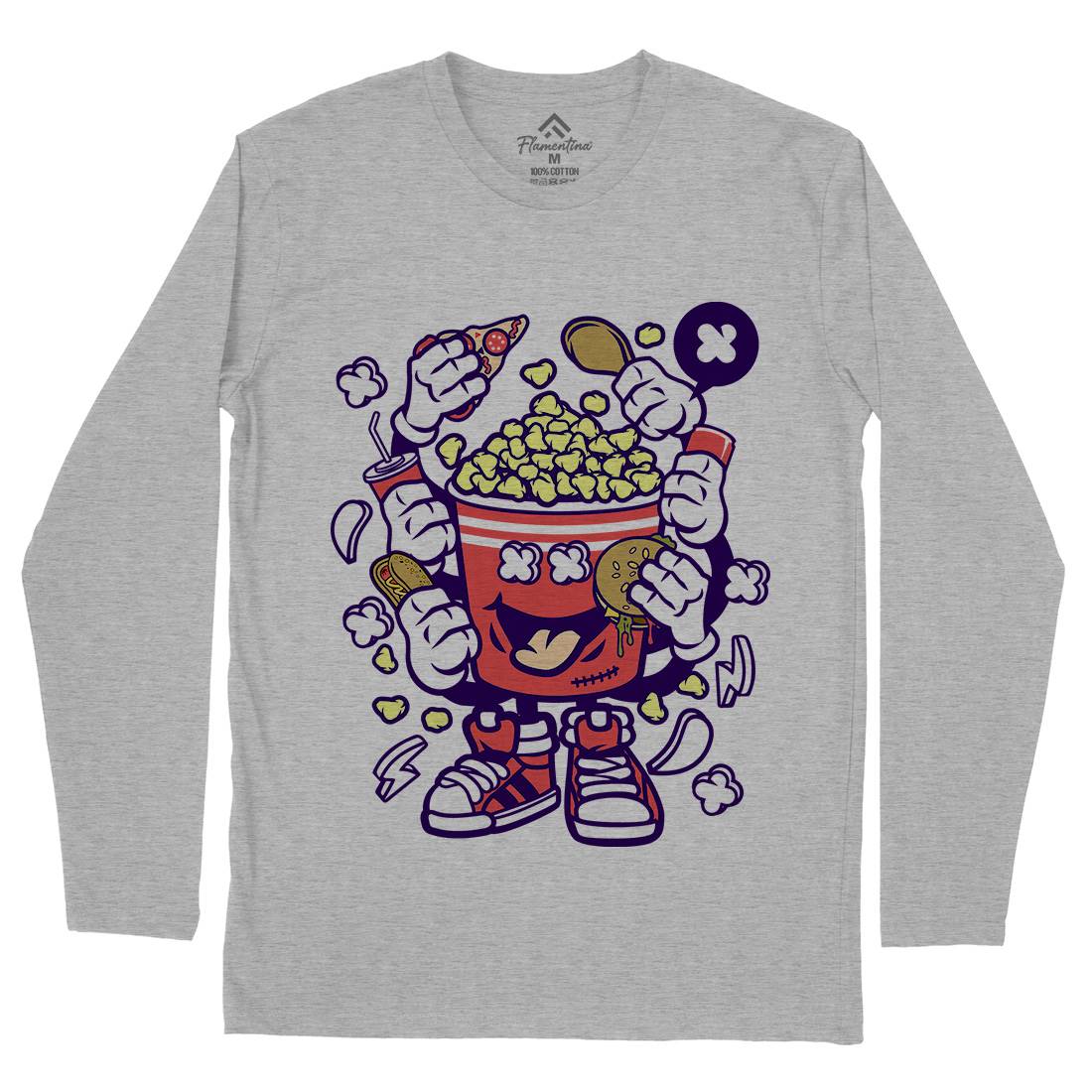 Popcorn Monster Mens Long Sleeve T-Shirt Food C197