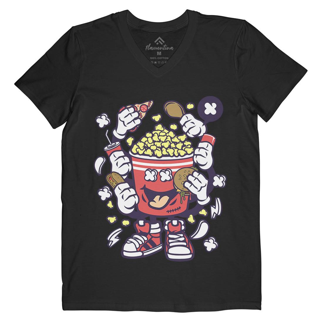 Popcorn Monster Mens Organic V-Neck T-Shirt Food C197