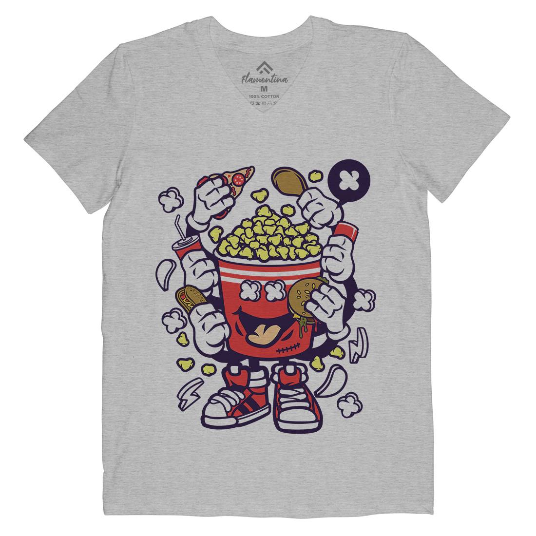 Popcorn Monster Mens V-Neck T-Shirt Food C197