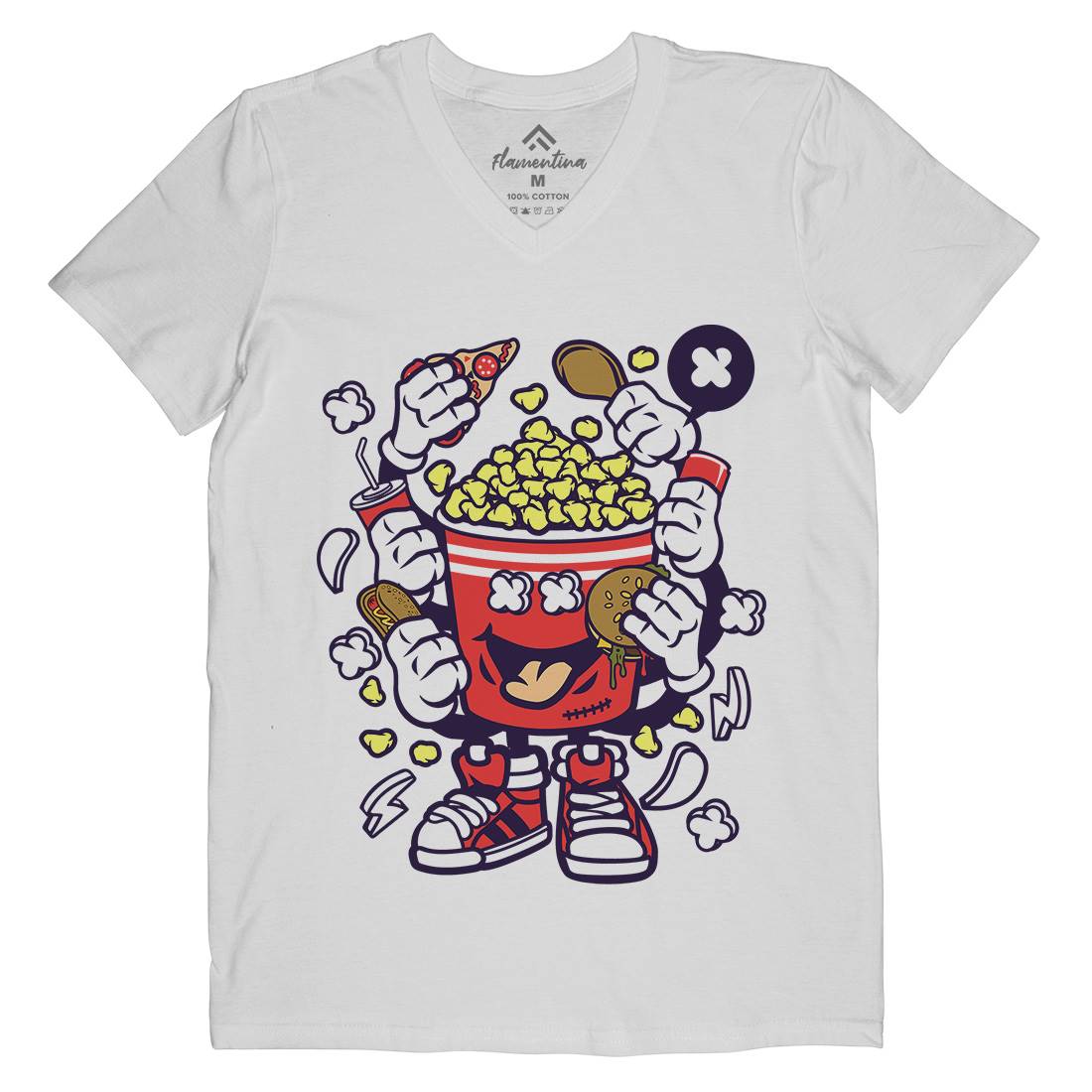 Popcorn Monster Mens Organic V-Neck T-Shirt Food C197