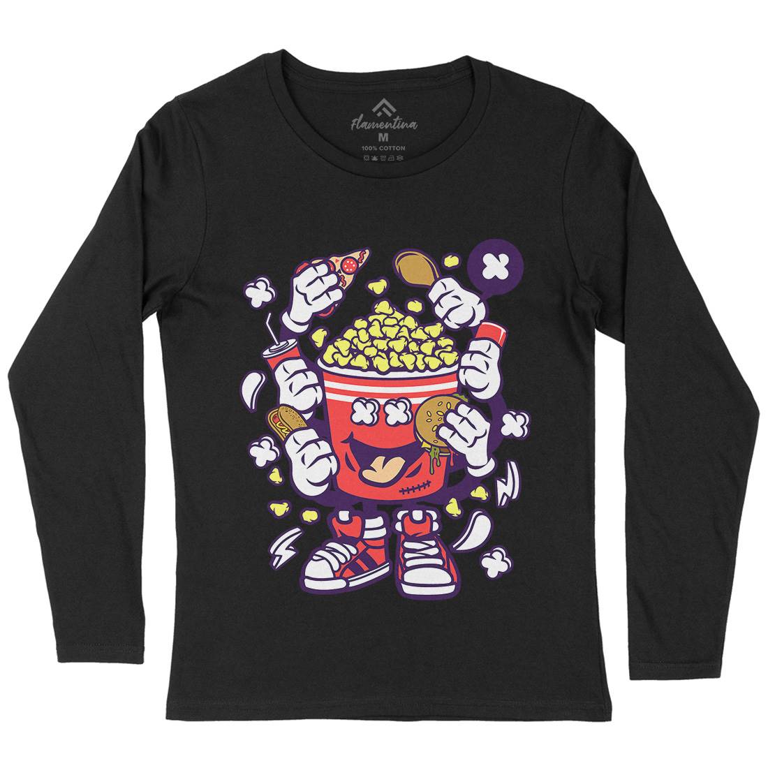 Popcorn Monster Womens Long Sleeve T-Shirt Food C197