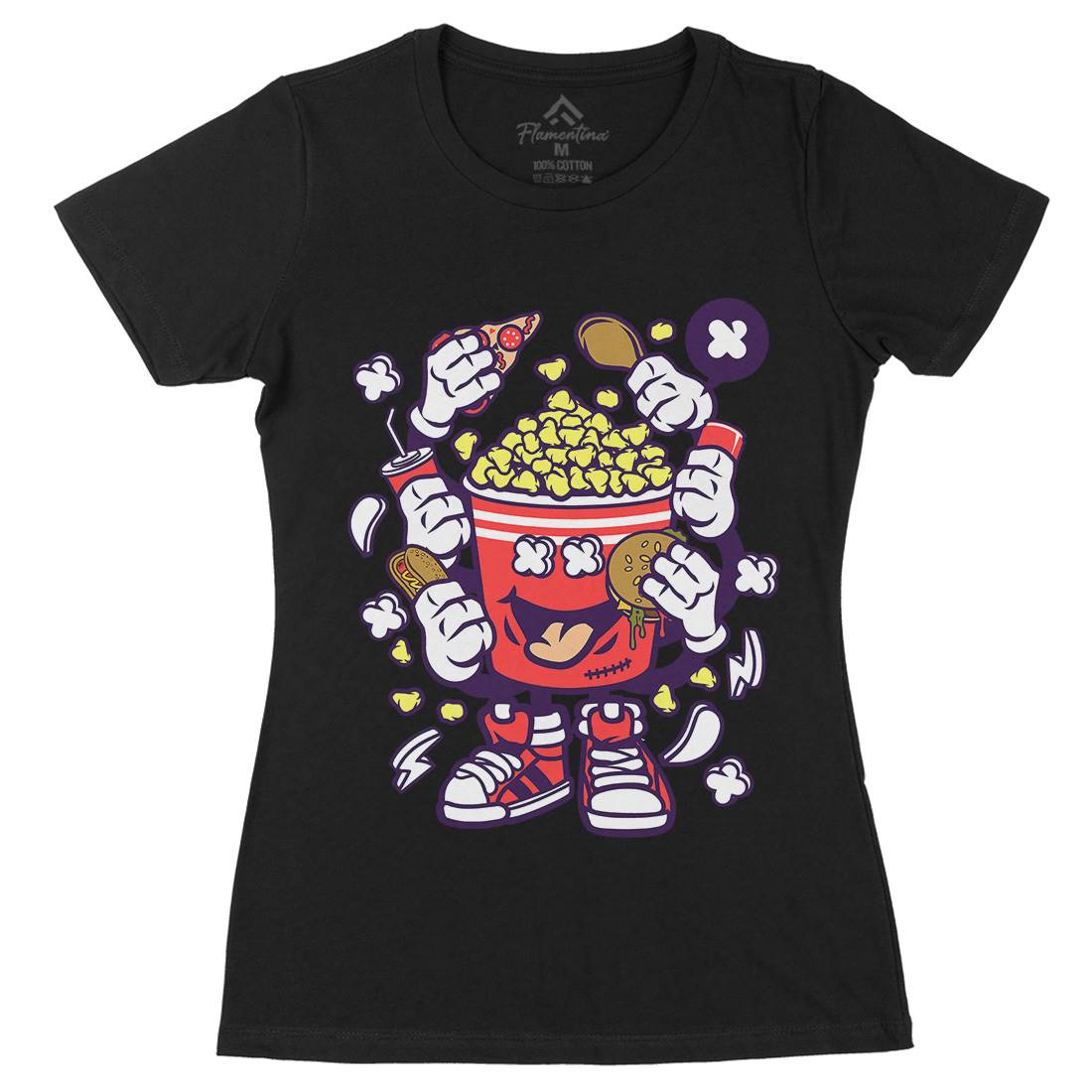 Popcorn Monster Womens Organic Crew Neck T-Shirt Food C197