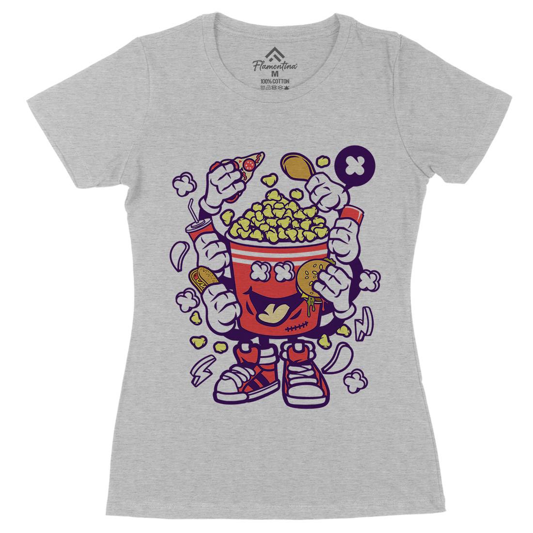 Popcorn Monster Womens Organic Crew Neck T-Shirt Food C197