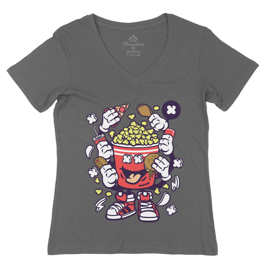 Popcorn Monster Womens Organic V-Neck T-Shirt Food C197