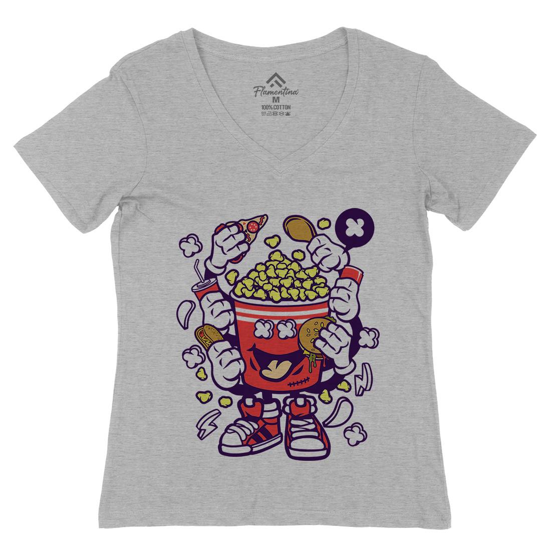 Popcorn Monster Womens Organic V-Neck T-Shirt Food C197