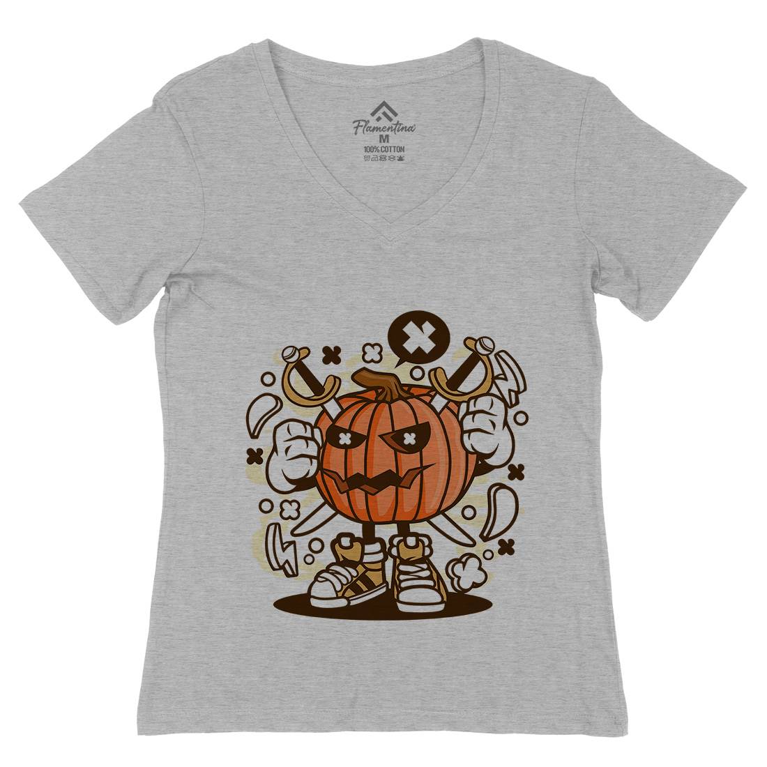 Pumpkins Womens Organic V-Neck T-Shirt Halloween C198