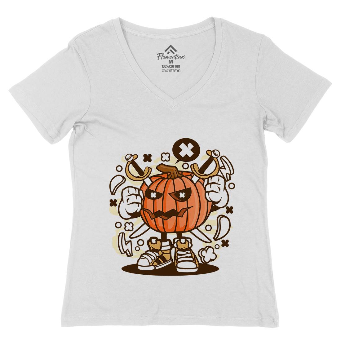Pumpkins Womens Organic V-Neck T-Shirt Halloween C198