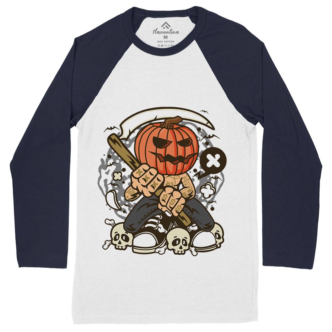 Pumpkins Reaper Mens Long Sleeve Baseball T-Shirt Halloween C199