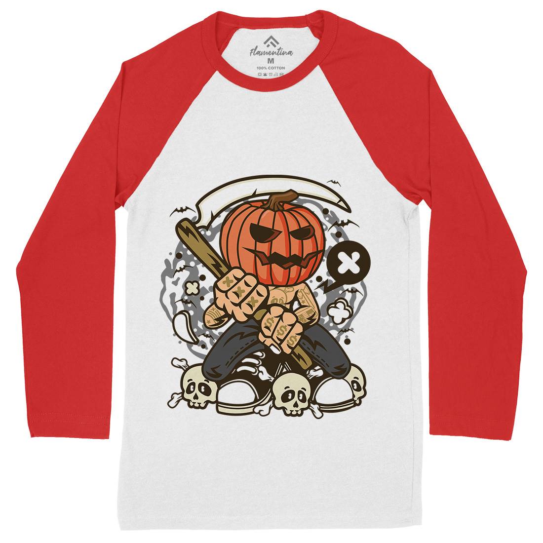 Pumpkins Reaper Mens Long Sleeve Baseball T-Shirt Halloween C199