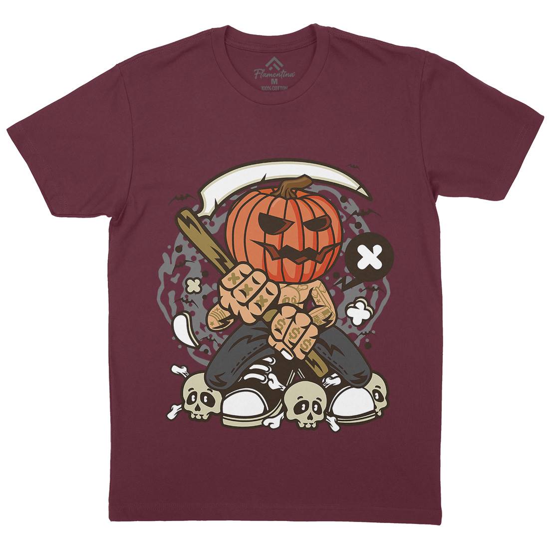 Pumpkins Reaper Mens Organic Crew Neck T-Shirt Halloween C199
