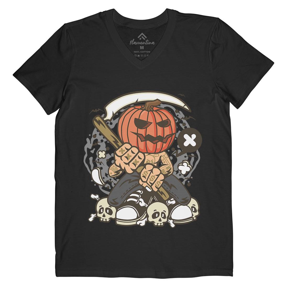 Pumpkins Reaper Mens V-Neck T-Shirt Halloween C199