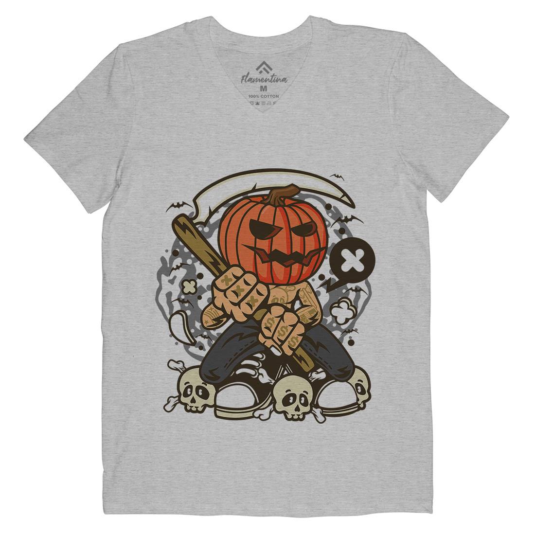 Pumpkins Reaper Mens Organic V-Neck T-Shirt Halloween C199