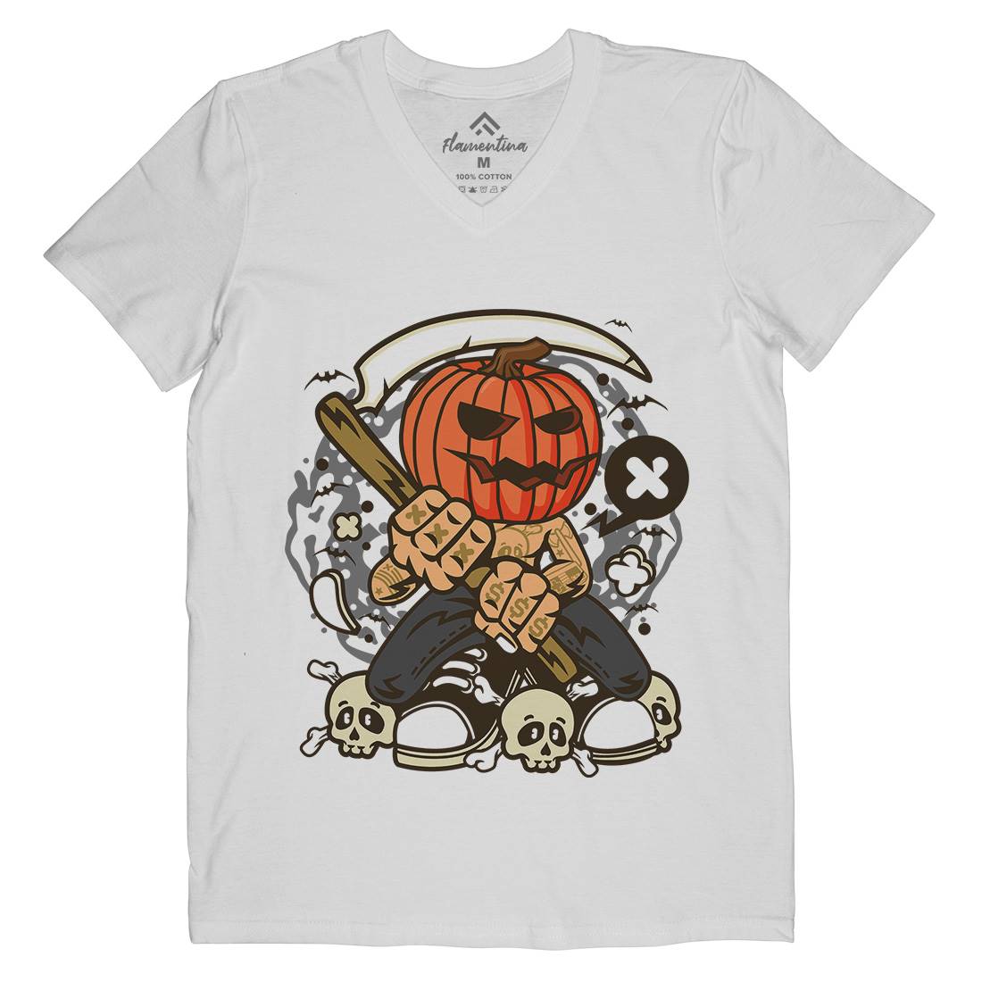 Pumpkins Reaper Mens V-Neck T-Shirt Halloween C199