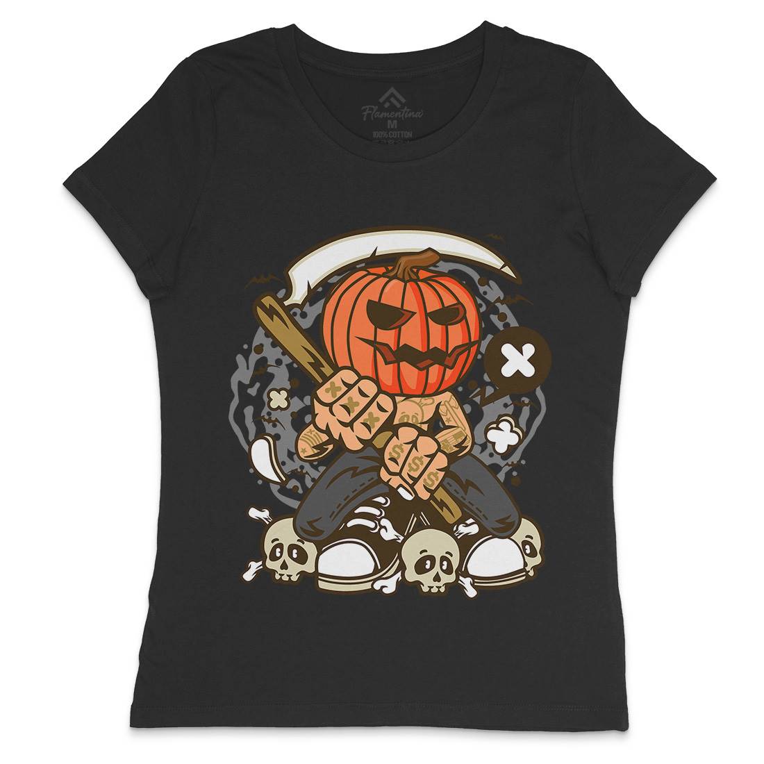 Pumpkins Reaper Womens Crew Neck T-Shirt Halloween C199