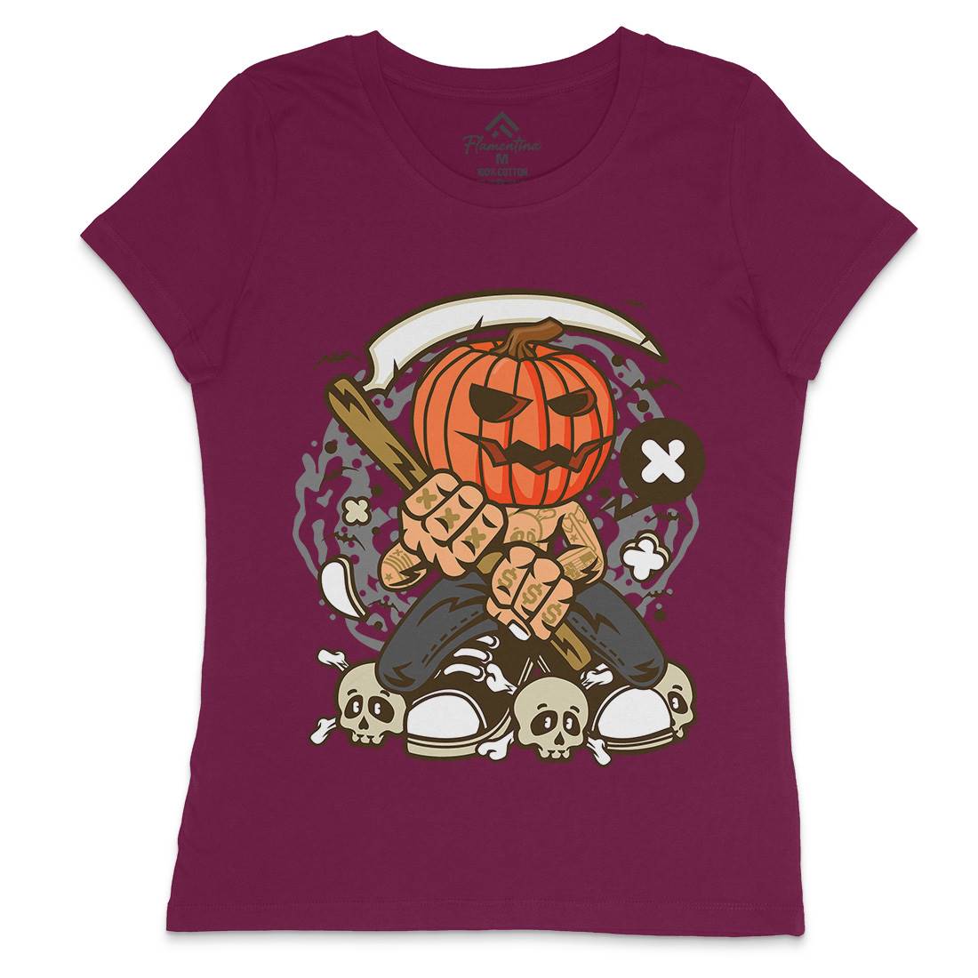 Pumpkins Reaper Womens Crew Neck T-Shirt Halloween C199