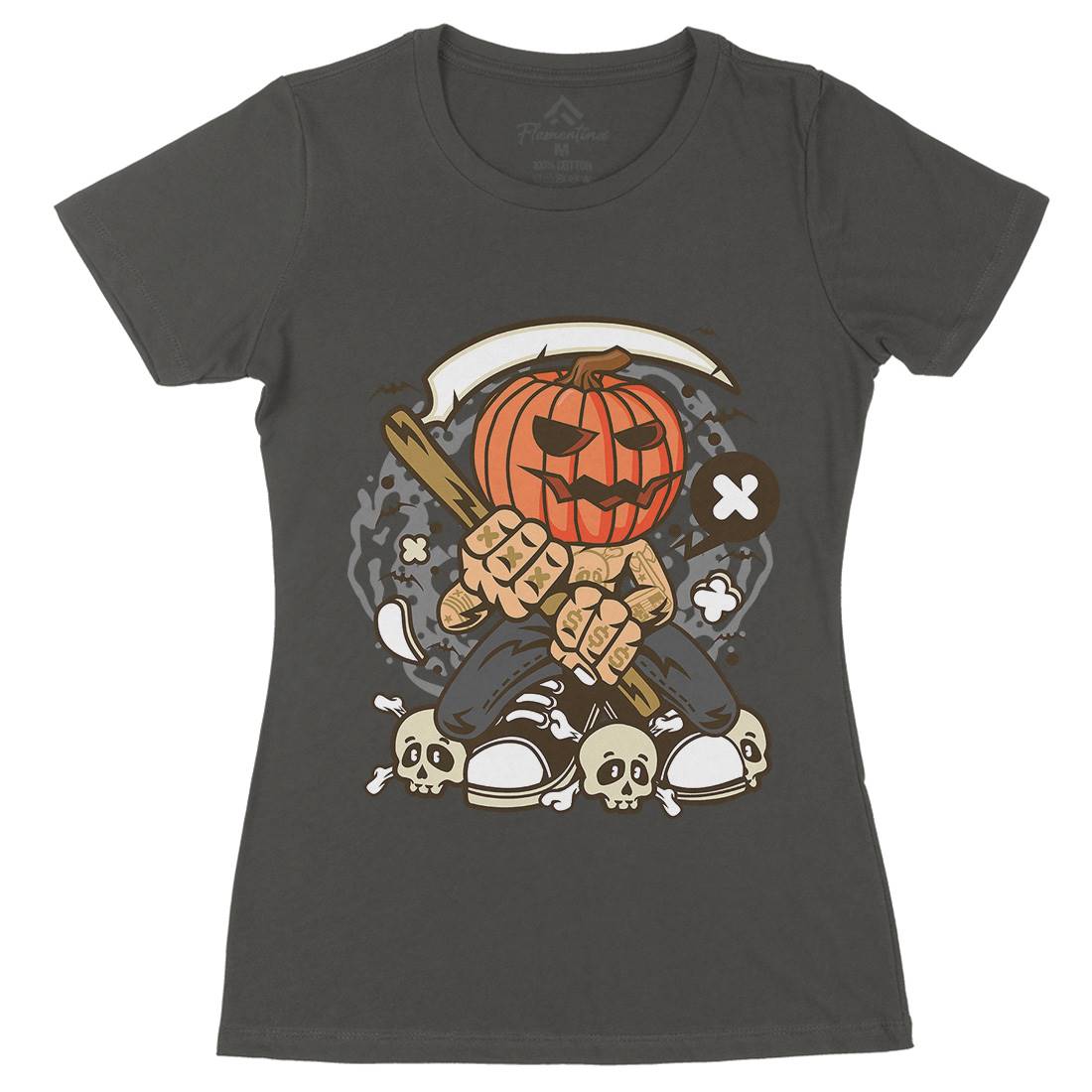 Pumpkins Reaper Womens Organic Crew Neck T-Shirt Halloween C199