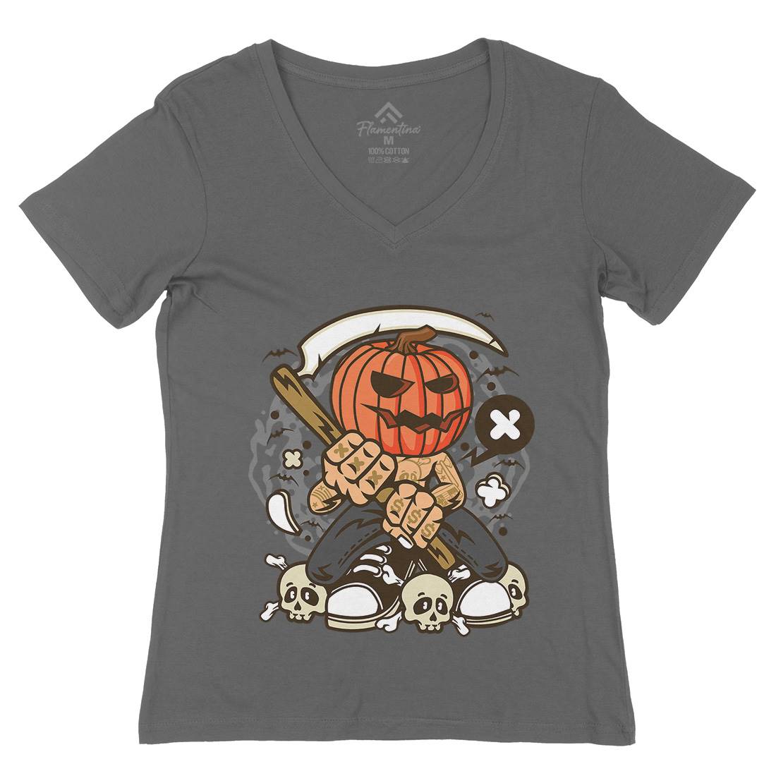 Pumpkins Reaper Womens Organic V-Neck T-Shirt Halloween C199
