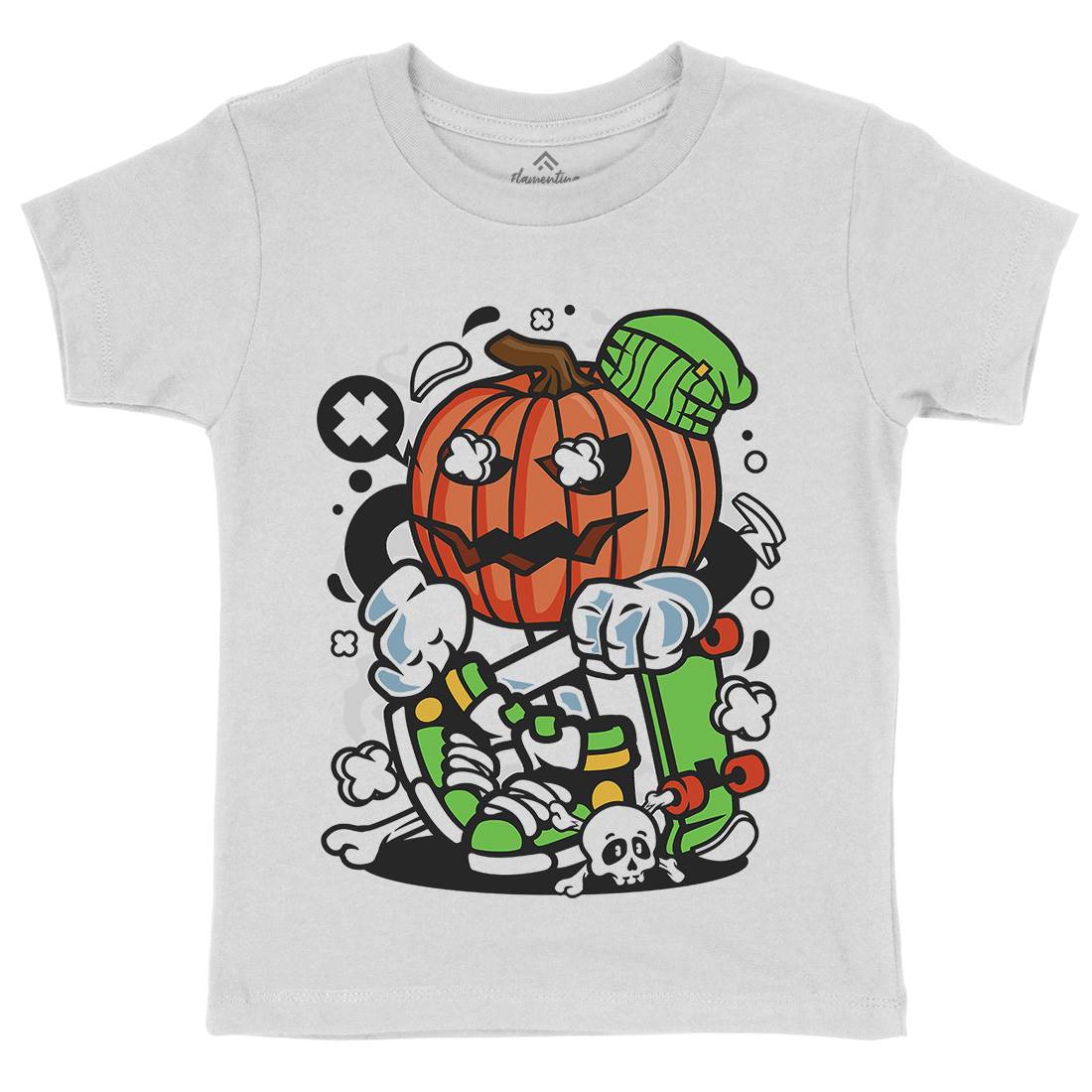 Pumpkins Skater Kids Organic Crew Neck T-Shirt Halloween C200