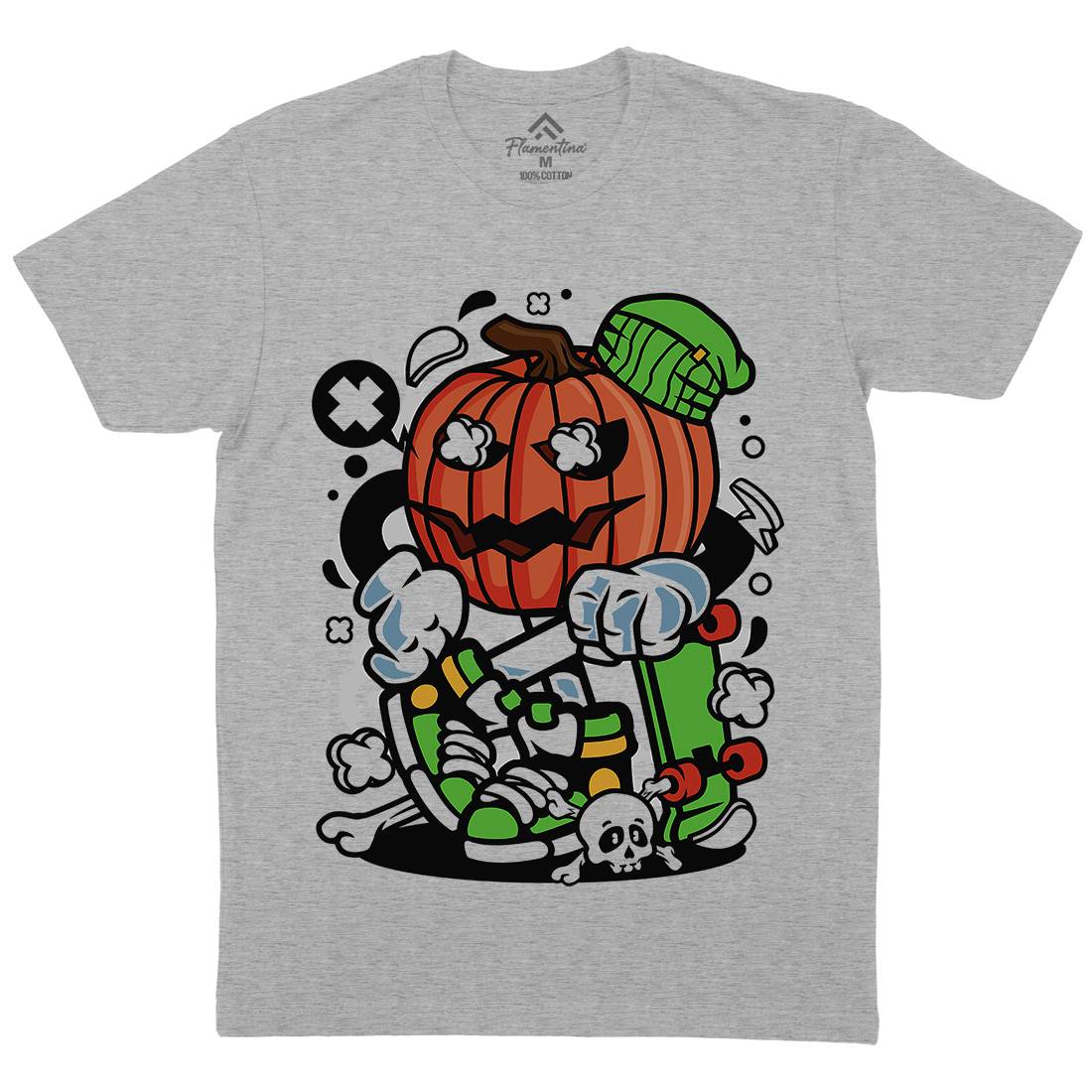 Pumpkins Skater Mens Organic Crew Neck T-Shirt Halloween C200