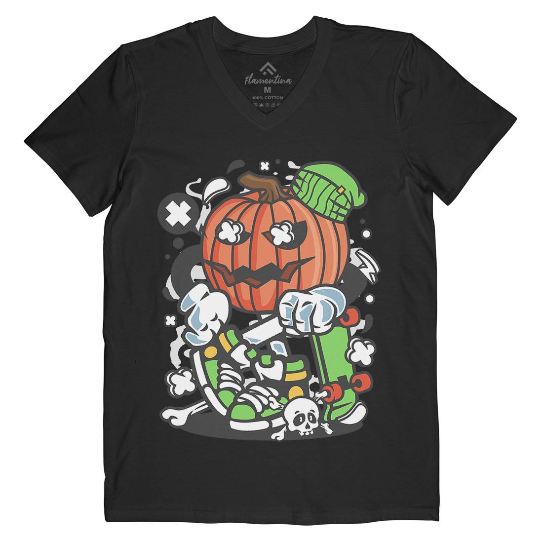 Pumpkins Skater Mens Organic V-Neck T-Shirt Halloween C200