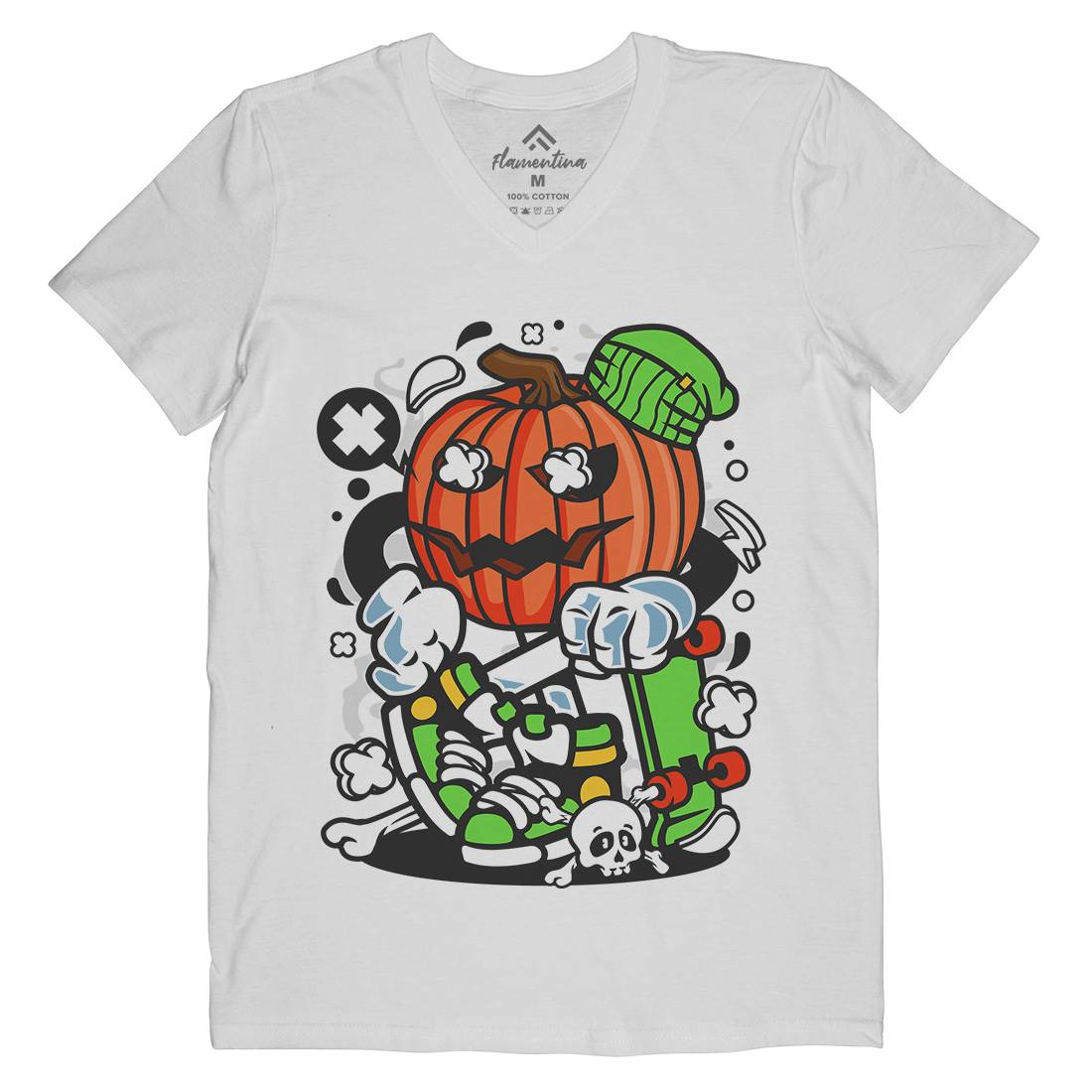 Pumpkins Skater Mens Organic V-Neck T-Shirt Halloween C200
