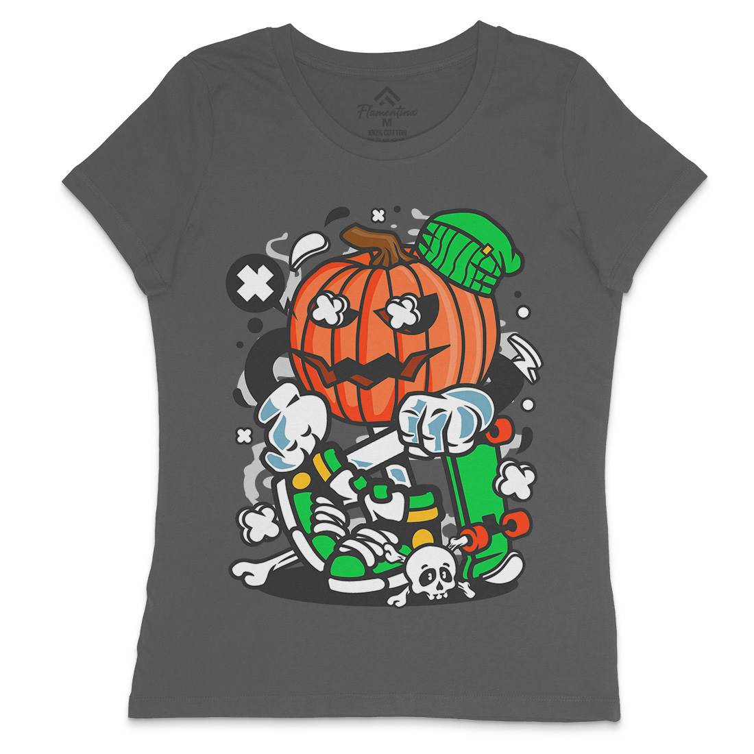 Pumpkins Skater Womens Crew Neck T-Shirt Halloween C200