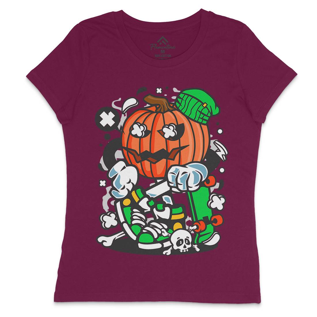 Pumpkins Skater Womens Crew Neck T-Shirt Halloween C200
