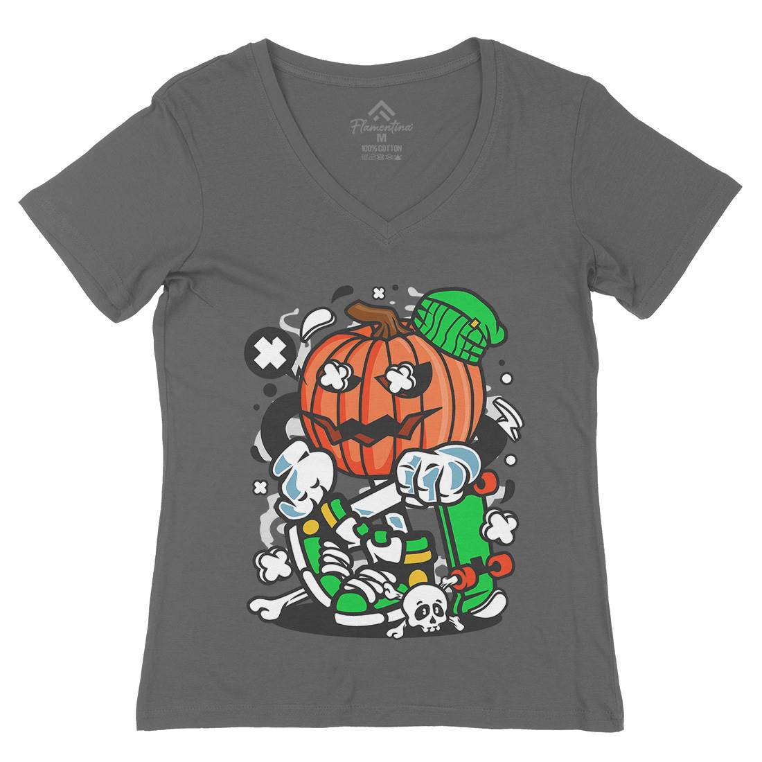Pumpkins Skater Womens Organic V-Neck T-Shirt Halloween C200
