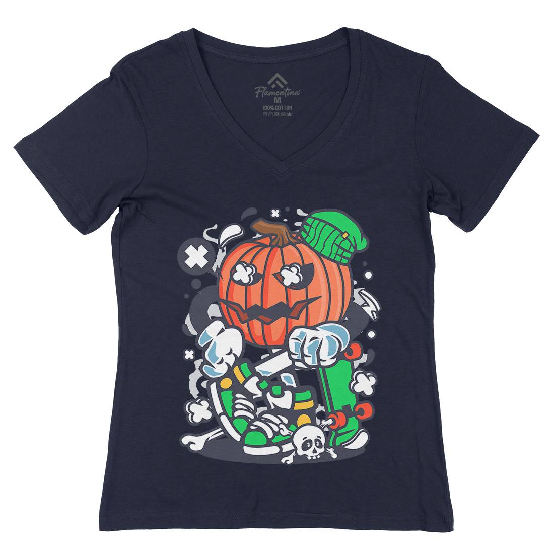 Pumpkins Skater Womens Organic V-Neck T-Shirt Halloween C200