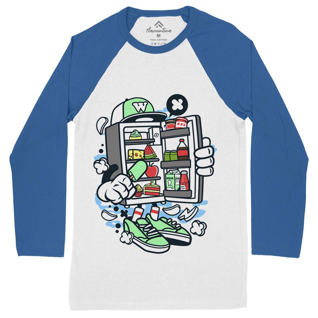 Refrigerator Mens Long Sleeve Baseball T-Shirt Food C202