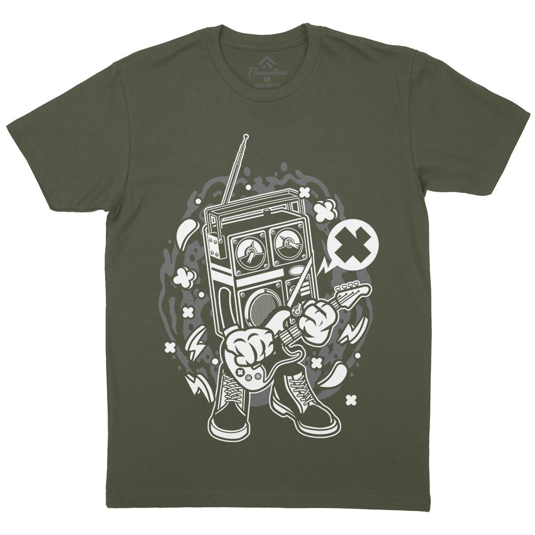 Retro Radio Rocker Mens Organic Crew Neck T-Shirt Music C203