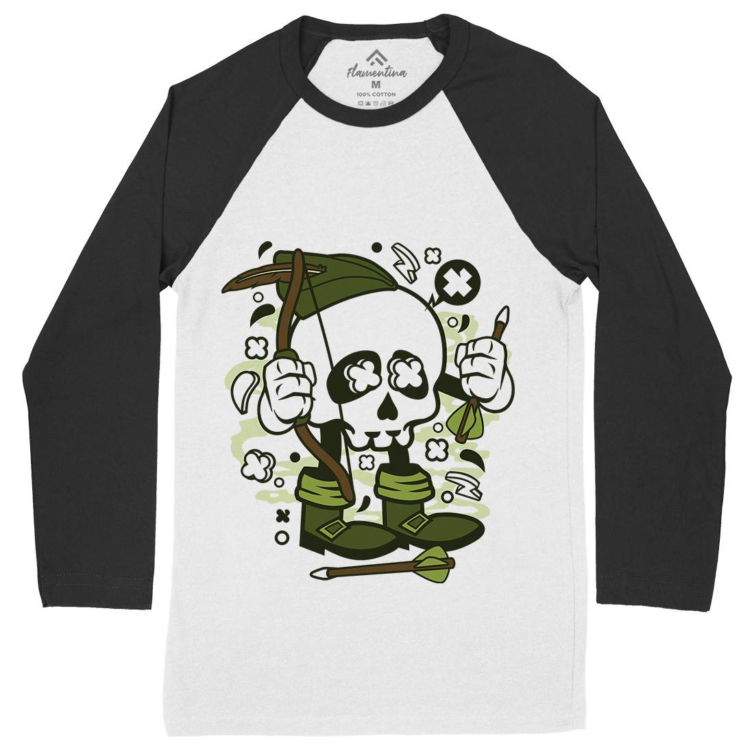 Robin Hood Skull Mens Long Sleeve Baseball T-Shirt Warriors C205