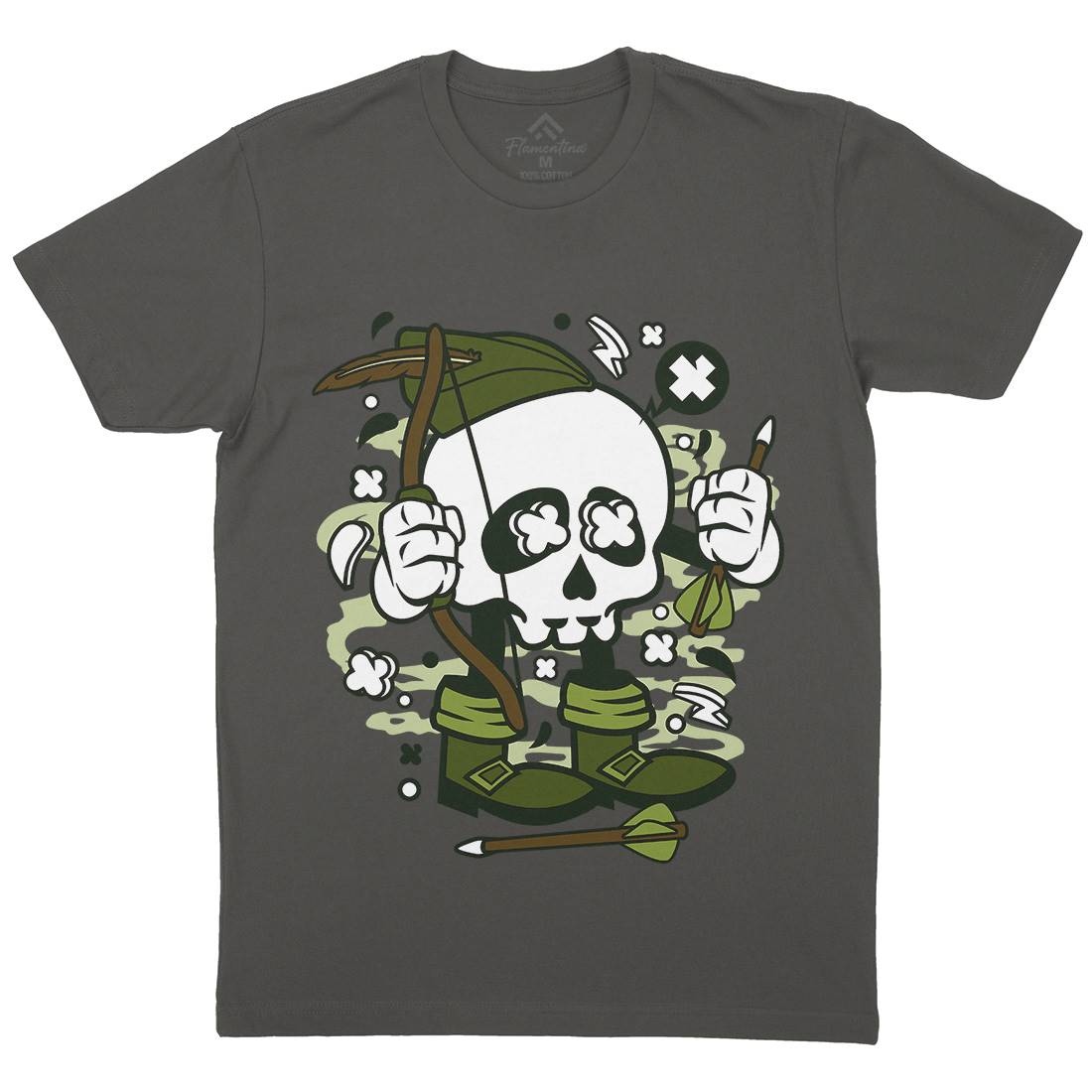 Robin Hood Skull Mens Organic Crew Neck T-Shirt Warriors C205