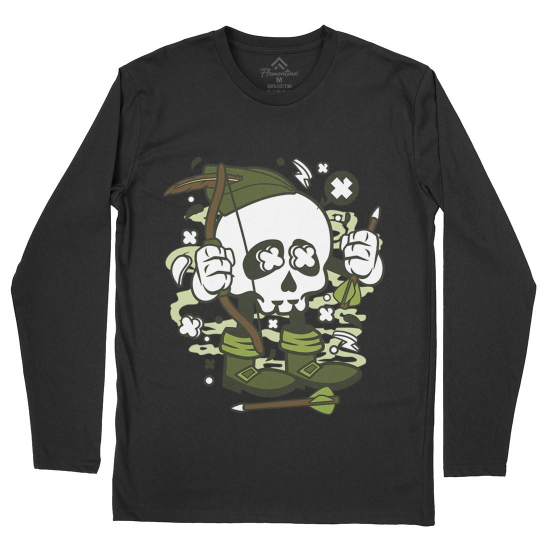 Robin Hood Skull Mens Long Sleeve T-Shirt Warriors C205