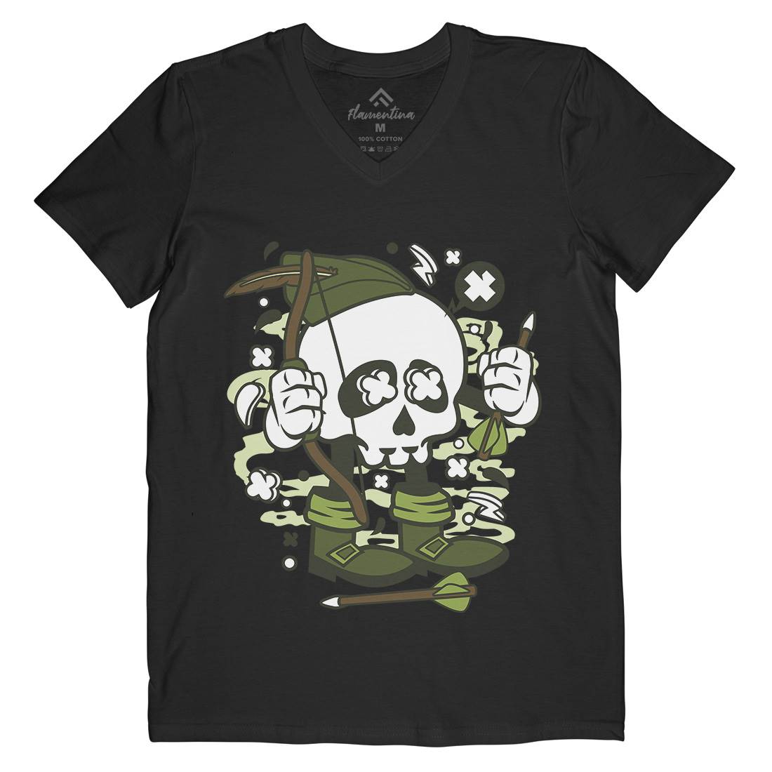 Robin Hood Skull Mens Organic V-Neck T-Shirt Warriors C205