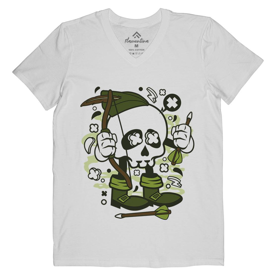 Robin Hood Skull Mens Organic V-Neck T-Shirt Warriors C205