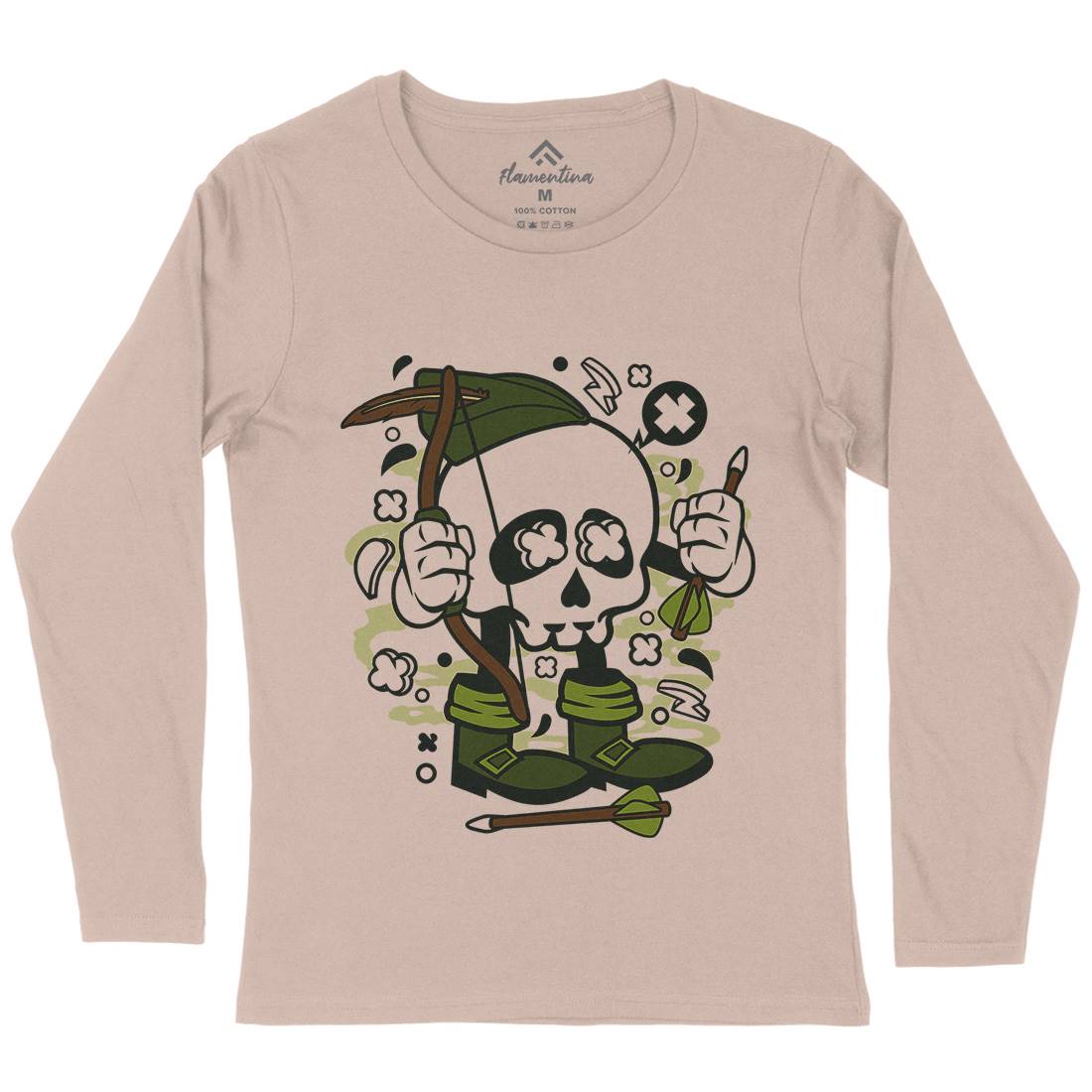 Robin Hood Skull Womens Long Sleeve T-Shirt Warriors C205