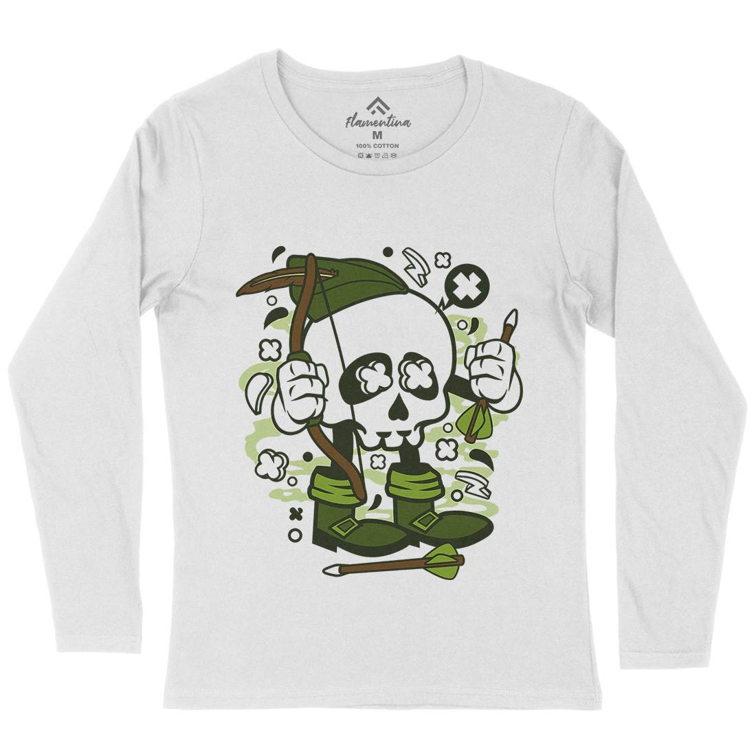Robin Hood Skull Womens Long Sleeve T-Shirt Warriors C205