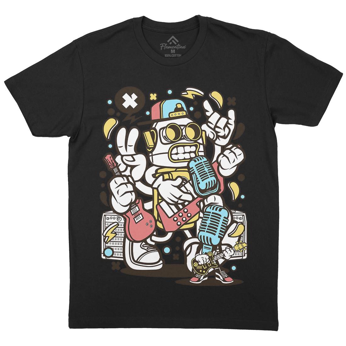 Robot Rocker Mens Organic Crew Neck T-Shirt Music C206