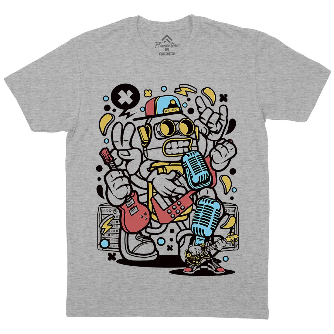 Robot Rocker Mens Crew Neck T-Shirt Music C206