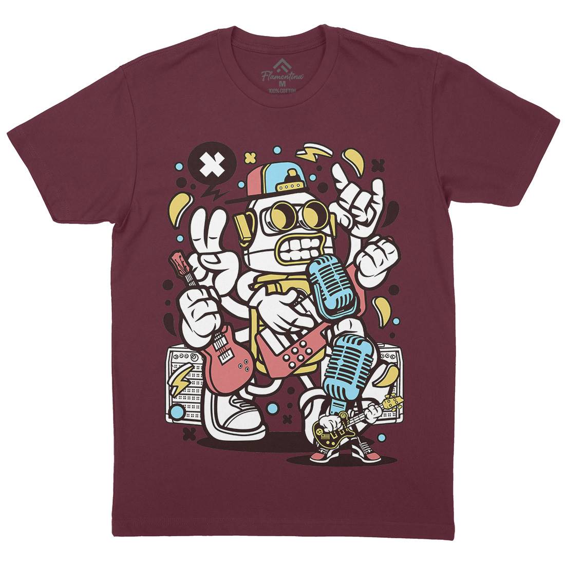 Robot Rocker Mens Organic Crew Neck T-Shirt Music C206